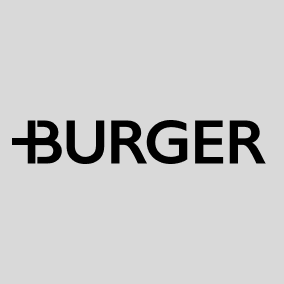 Logo von Burger Edelmetalle – der Schriftzug „BURGER" in fetten schwarzen Buchstaben mit einem charakteristischen Plus-Zeichen am B auf grauem Hintergrund.